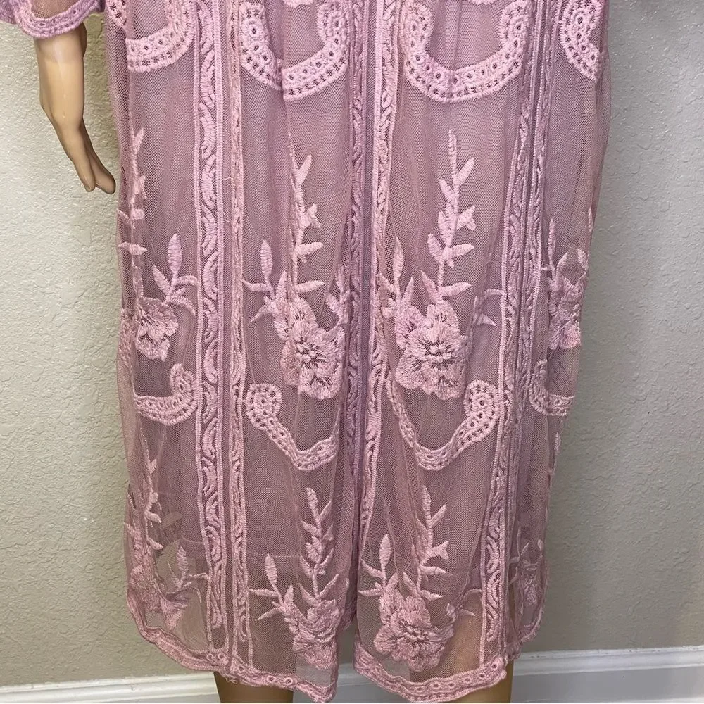 Jodifl Boho Hippie Blush Pink Dress Embroidered Sheer Mesh Over Lining Sz M/L